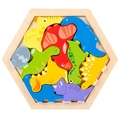 Large 3D cartoon hexagon wooden dinosaur puzzle with vibrant multicolored blocks - Large Hexagon - Dinosaur