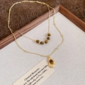 Detail of vintage double-layer gold necklace featuring tiger eye beads and teardrop pendant - Double Layer Water Drop Oval Style (1#)