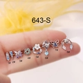 Silver titanium steel stud earring set with colorful zircon in various shapes - Silver