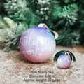 Pink starry sky 6.8cm tinplate Christmas ball with Happy every day text and pink ribbon - Pink Starry-Happy every day