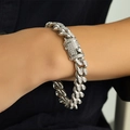 Zilveren hiphop Cubaanse kettingarmband met sprankelende zirkonia voor modieuze styling - Zilveren Armband / 21.5cm