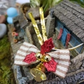 Mini Christmas bow ornament with brown houndstooth pattern and golden bells - Christmas Bow 20