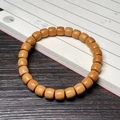 Bamboo-style sandalwood beaded bracelet with natural wood grain in a Zen aesthetic - Sandalwood 7x8mm Barrel Beads