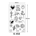 Waterproof tattoo sticker sheet K-458 featuring black heart, bear, and floral designs - K-458-Minimalist Sketch