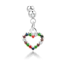 Silver stainless steel belly ring with heart pendant featuring colorful zircon stones - Silver Heart
