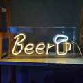Neon Beer sign in acrylic box with warm yellow and white LED glow for bar wall decor - Warm White (3D Box)