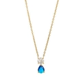 18K gold plated titanium necklace featuring white zircon and blue pear-shaped gemstone - September Blue