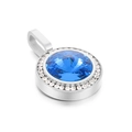Pendente rotondo in acciaio al titanio con grande cristallo blu e pavé di strass - Stile Gemma Blu Profondo (KP100747-K)