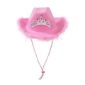 Pink cowgirl hat with feather trim and sequin tiara for Y2K party and festivals - Adult Size (58cm) / Pink Feather With Silver Silk