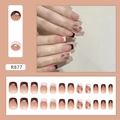 Short square French nails in dark red and white with cherry patterns, 24-piece full set - Simple Flower Cherry Pattern (R877)