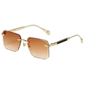 Retro rimless square sunglasses with gold metal frame and gradient brown lenses - Gold Frame Double Tea