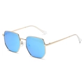 Polygonal gold metal sunglasses with vibrant blue mirrored lenses for a stylish look - Gold Frame Blue Mirror C9