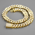 Hip hop gold Cuban link chain necklace with micro-paved rhinestones and square clasp - Short / Gold