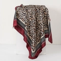 Leopard print satin square scarf with burgundy border and polka dot detailing - Red Border Leopard (No.17)