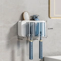Wall-mounted white toothbrush holder with two blue cups and storage for two people - ABS / 2-Cup Style-White