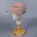 Detail of green Bonne Chance embroidery on pink cotton twill baseball cap with curved brim - M(56-58cm) / Pink