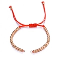 Adjustable red braided rope bracelet featuring polished rose gold metallic beads - Bracelet: 10