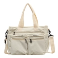 Bolso tote de pana blanco crudo con múltiples bolsillos frontales y correa ajustable - Blanco Roto