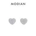 Elegant S925 sterling silver heart stud earrings with sparkling pave-set cubic zirconia - US Size 6 / Stud Earrings / Silver