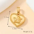 Golden heart-shaped pendant with embossed angel motif and beaded edge texture - 108-Gold Angel Heart Pendant