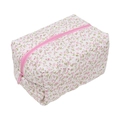 Quilted cotton cosmetic bag with pink floral pattern on white base and pink zipper - Pink Floral