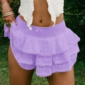 Mini-jupe courte en dentelle violette à volants avec taille élastique et nœud - S / Violet