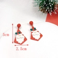 Detailed size view of Santa Claus earrings measuring 5cm by 2.5cm on a white platform - Classic Red White Santa Claus