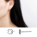 Minimalist S999 sterling silver four-leaf clover stud earrings with polished finish - Clover Ear Studs