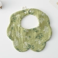 100% cotton petal-shaped baby bib in green floral print with comfortable gauze texture - Gauze Flower Wrap - Green Cherry Blossom