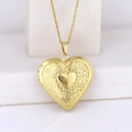 Golden heart locket necklace in stainless steel with intricate floral embossed pattern - Convex Wreath Heart/Gold
