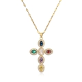 Collana a croce dorata con gemme ovali colorate e zirconi a pavé scintillanti - Croce di Giunzione in Pietre Preziose Colorate (CN001962CX)