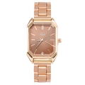 Fashionable rose gold square quartz watch with crystal indices and steel link strap - Coffee