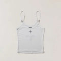Detail of white slim-fit camisole with adjustable straps and cross logo embroidery - S / White