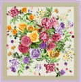 Silk-like satin square scarf featuring vibrant floral rose prints with a light green border - 5# (Grey Floral Butterfly) / 90-90cm