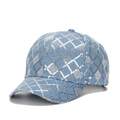 Fashionable light blue denim baseball cap with silver sequin diamond grid patterns - Light Blue(B)