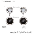 Stainless steel drop earrings featuring gray and black glass stones in a modern variant - Steel - Black Stone (TXF508)