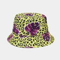 Detail von Leopardenmuster und lila Blattmustern auf gelbem Sommer-Anglerhut - Einheitsgröße / Gelber Leopard Lila Blatt (Farbe 2)