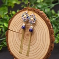 Pendientes de perlas naturales con mariposas de esmalte azul y flecos largos de oro - Colgante Con Borlas De Perlas Cloisonné