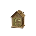 Casetta natalizia luminosa in legno con Babbo Natale e decorazione LED calda - Babbo Natale medio / 7*7*9cm