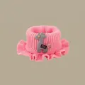 Pink knit neck warmer for children featuring a cute gray giraffe patch and ruffles - 2 Months-5 Years / Deer Neck Scarf Pink