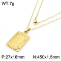 Gold plated stainless steel necklace featuring a letter L rectangular pendant with sunburst texture - Letter L (KN236564-GG)