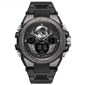 SAMDA men's black sports watch with dual-display dial and unique skull design - 6087 Full Black Men's