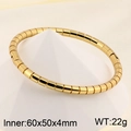 Polished 18K gold-plated stainless steel bamboo joint open bangle with 60x50mm inner size - Segmented Snake Bone Style (KB185437-LO) / Gold