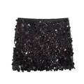 Detailed close-up showing the shimmering black sequins and texture on the mini skirt - XS / Bottoms / Black