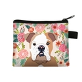 Cartoon bulldog print coin purse made of polyester with floral pattern and zipper - English Bulldog