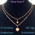 Collana a doppio strato in oro rosa con cuore e stella, dimensioni 13x12mm e 460mm di lunghezza - Stile 2 Oro Rosa (KN230253-KFC)