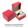 Premium red PU leather single watch storage box with rounded corners and cream pillow - Rounded Corner Style / Red