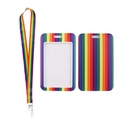 Rainbow striped phone lanyard with matching plastic card holder and metal clip - Rainbow Stripe Lanyard Case Set/YZ18-17