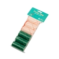 Detail view of six rolls of eco-friendly biodegradable dog poop bags in pink and green packaging - 1.4 Mil 6 Rolls With Header / Multicolor
