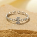 Adjustable S925 silver ring featuring a hollow letter H design with sparkling zircons - Silver-Letter I